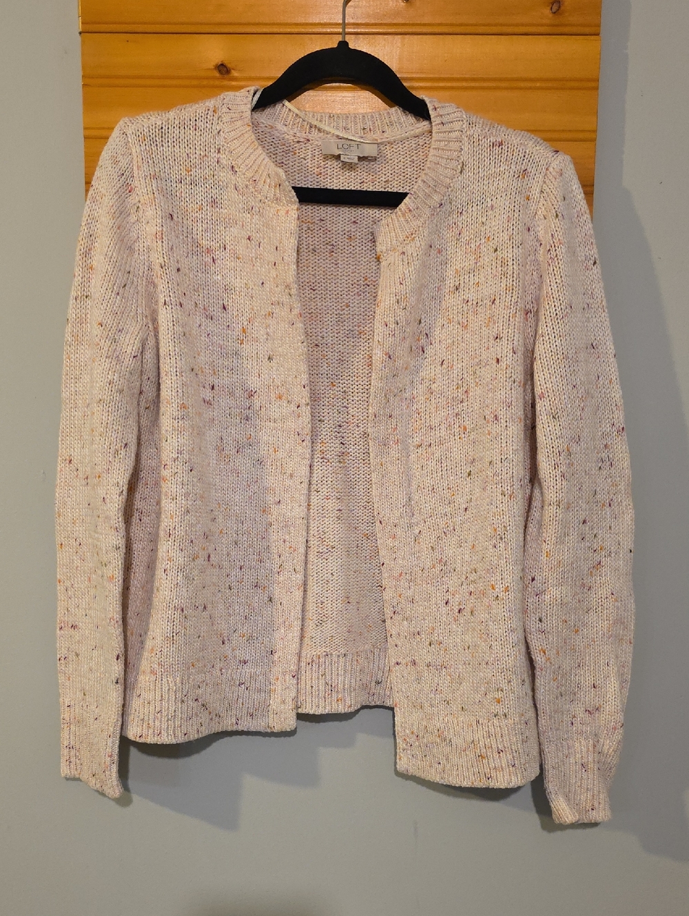 LOFT‎ Cream Speckled Open-Front Cardigan Sz S
